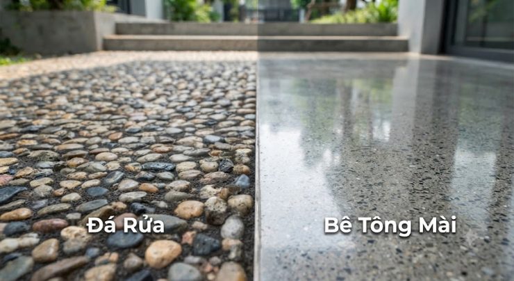 So sánh đá rửa và bê tông mài